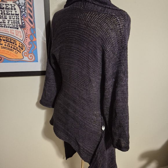 Skif Lagenlook Hemp Boutique Dark Purple Black Open Front Hand Knit Cardigan OS - Picture 3 of 10